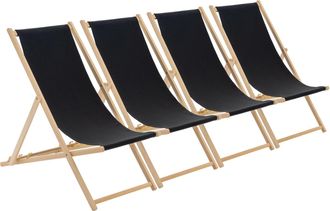 Harbour Housewares Folding Wooden Deck Chairs Black Pack of 4
