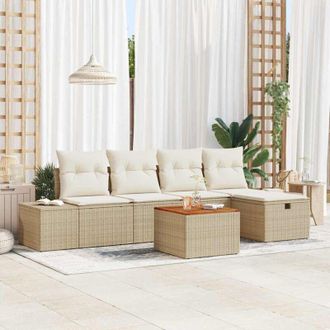vidaXL Vidaxl - Conjunto De Sof&aacute; De Jard&iacute;n Con Coj&iacute;n 6 Pcs Beige Polirat&aacute;n