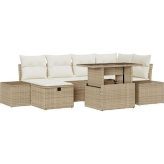 vidaXL Garden Sofa Set with Cushion 7 pcs Beige Poly rattan Vidaxl