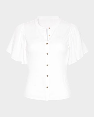 Ramy Brook Colette Button-Front Flutter-Sleeve Top