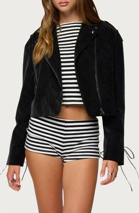 Edikted Ryder Faux Suede Biker Jacket in Black at Nordstrom, Size X-Small
