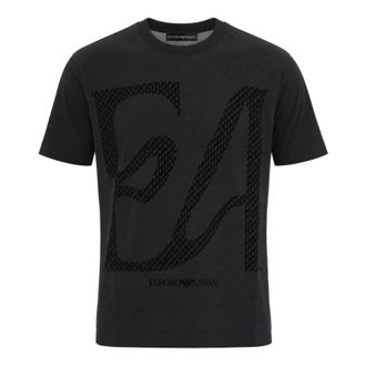Emporio Armani T-shirt in jersey misto lyocell con maxi logo floccato - - Tops - Uomo - Nero - 2XL