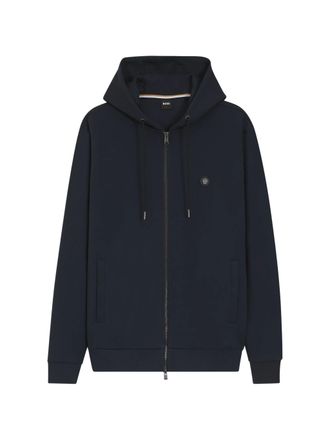 HUGO BOSS Minimalist Zip-Up Hoodie with Drawstring Hood and Logo Patch