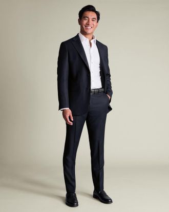 CHARLES TYRWHITT Italian Luxury Birdseye Suit Trousers - Navy Size 32/30 by Charles Tyrwhitt