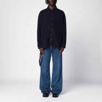 Destin Overshirt in lana navy con stampa grafica