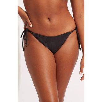 Seafolly Rio Side Tie Bikini Bottoms in Black at Nordstrom, Size 10 Us