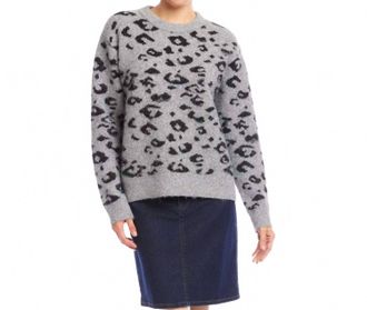 Karen Kane Metallic Animal Print Crewneck Sweater In Gray With Black