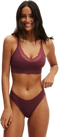 Cotton On Womens Seamless Longline Lace Trim Bralette in Burnt Apple Texture at Nordstrom, Size X-Small