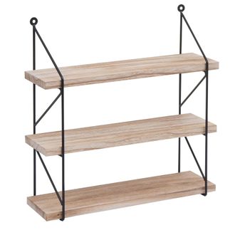 Hhg Nunca Usado] Estanter&iacute;a De Pared Hhg 627, Estanter&iacute;a Colgante Estanter&iacute;a Flotante, 3 Estantes Metal Madera Maciza Industrial 40x40x13cm, Naturaleza