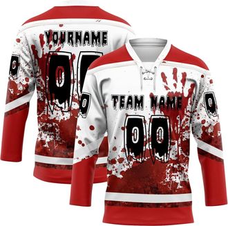 Generic Halloween Blood Splatter Jersey,Custom Name Team Name Number Hockey Jersey, Personalized V-Neck Sports Hockey Jersey for Men Women Youth
