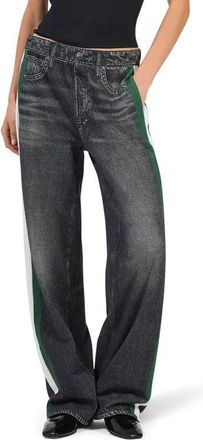 Rag & Bone rb Miramar Side Stripe High Waist Wide Leg Cotton Terry Sweatpant Track Pants in Washed Black Green at Nordstrom, Size X-Large