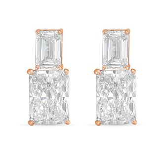 Diana M. Jewels 14kt rose gold 8cts lab grown emerald and radiant cut diamond earrings