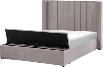 Beliani Beliani - Velvet eu King Size Bed Frame Tufted 5ft3 Storage Bench Grey Noyers