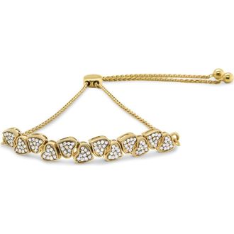 House of Brilliance Yellow Gold Plated Silver 1/2 Cttw Diamond Sideways Hearts Bolo Bracelet at Nordstrom