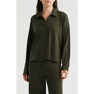 Eileen Fisher Boxy Henley Jersey Top in Woodland at Nordstrom, Size X-Small