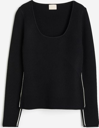H&M Shirt in Rippstrick - Schwarz