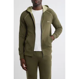 BOSS Mix Match Hooded Zip Jacket in Open Green at Nordstrom, Size Xx-Large