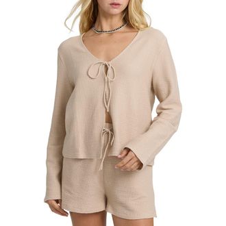 Billabong Maya Textured Tie Front Knit Top in Oatmeal at Nordstrom, Size X-Large