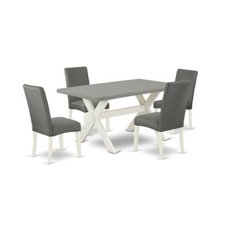 East West Furniture 5-Pc Dining Room Set - 4 Dining Padded Chairs and 1 Modern Rectangular Cement Breakfast Table Top with High Chair Back