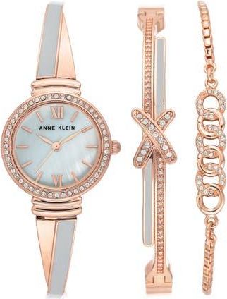 Anne Klein Mother of Pearl Dial Bracelet Watch & Bracelet Set at Nordstrom Rack