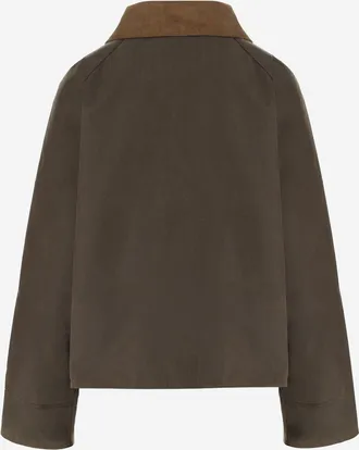 Barbour Womens Waxed Cotton Jacket With Contrast Collar Green