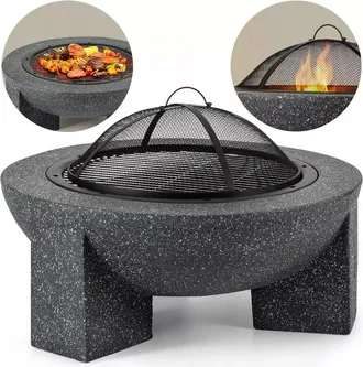 OEM Chimenea De Jard&iacute;n Para Terraza O Parcela - Granito Oscuro + Parrilla + Atizador