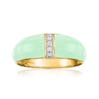 Ross-Simons Pastel Green Enamel Dome Ring With Diamonds in 18kt Gold Over Sterling