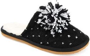 Journee Collection JOURNEE Stardust Pompom Slipper in Black at Nordstrom Rack, Size 7