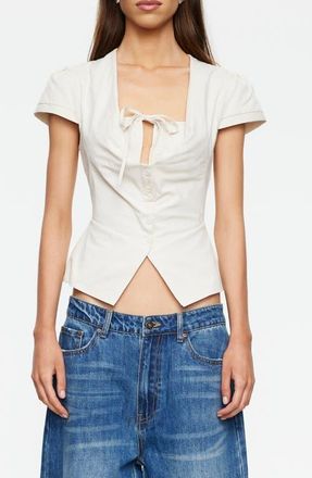 Lioness Kendall Split Front Cotton Button-Up Top in Sand at Nordstrom, Size X-Small