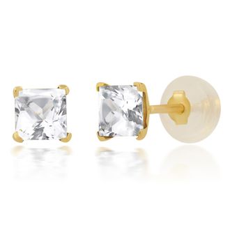 MAX + STONE 14k Yellow or White Gold 4mm Square Princess Cut Gemstone Stud Earrings
