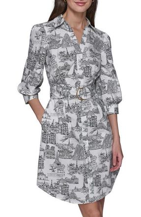 Karl Lagerfeld Landmark Print Cotton Shirtdress in Soft White Black at Nordstrom, Size 12