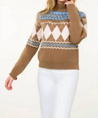 THML Clothing Fair Isle Argyle Sweater In Tan