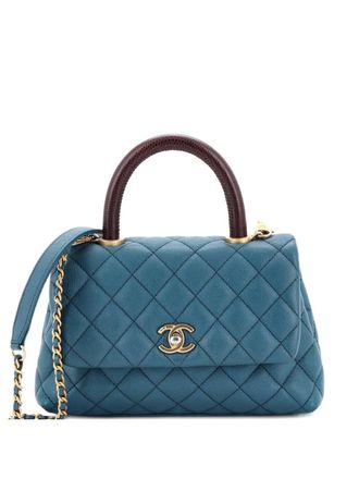 Chanel Coco Top Handle Bag Quilted Caviar with Lizard Mini shoulder bag - Blu
