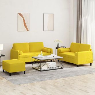 vidaXL Vidaxl - Juego De Sof&aacute;s Con Cojines 3 Piezas Terciopelo Amarillo