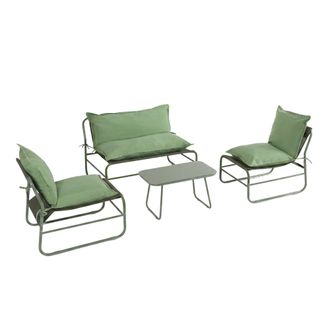 Mobili Rebecca Set De Sal&oacute;n De Jard&iacute;n Para 4 Personas Con Mesa De Cristal Mobili Rebecca Leran Metal Poli&eacute;ster Impermeable Verde