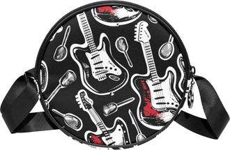 Generic Circle Crossbody Bag for Women, Electric Guitar Small Sling Bag Daypack with Zipper Adjustable Shoulder Straps Casual Ladies Girls Round Purse