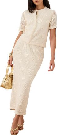 Mint Velvet Sequin Floral Crochet Midi Skirt in Natural at Nordstrom, Size X-Large