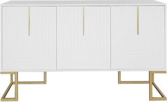 STILVORA Aparador De Cocina Con 3 Puertas, 2 Estantes Ajustables, Base De Metal Y Tiradores Dorados, Mdf, Blanco