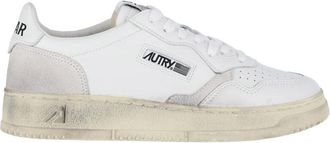 Autry White Medalist Low Suede-Trim Leather Sneakers