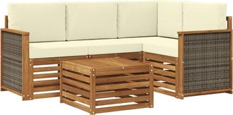 vidaXL Conjunto De Sof&aacute;s De Exterior 5 Uds. Natural Y Crema Poli&eacute;ster Vidaxl
