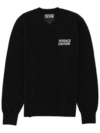 Versace Jeans Couture Black Knit Sweater With Logo Patch Detail