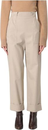 Max Mara Broeken, Dames, Beige, XS, Casual Broek Met Omgeslagen Zoom