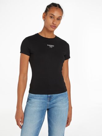 Tommy Jeans T-Shirt TOMMY JEANS CURVE TJW SLIM ESSENTIAL LOGO 1 SS EXT, Damen, Gr. XXL (44), schwarz, Single Jersey, Obermaterial: 60% Baumwolle, 40% Polyester, u