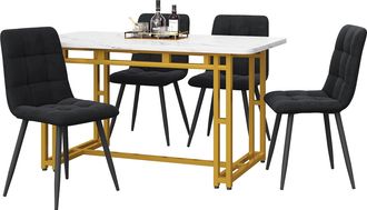 STILVORA Conjunto De Mesa Y Sillas Con 1 Mesa De Comedor Y 4 Sillas, Para Comedor O Cocina, Terciopelo Y Mdf, Negro
