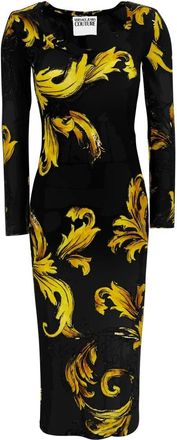 Versace Long Sleeve Baroque Organzino Dress - Dames - Casual kleedjes - Zwart - XL - Kleedjes