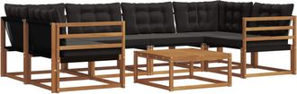 vidaXL Conjunto De Sof&aacute;s De Exterior 7 Uds. Natural Y Negro Vidaxl