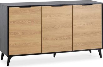 HOMN Aparador 3 puertas color negro/roble, 136 cm ancho