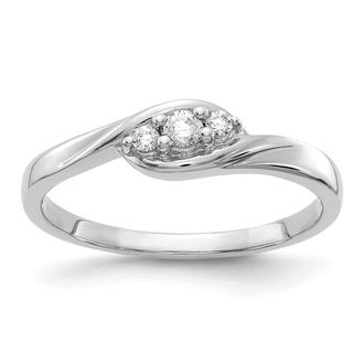 Diamond2Deal 14k Gold Lab Grown Diamond 3-Stone Wedding Band Ring 1/10Ct Clarity- VS Color- G-H
