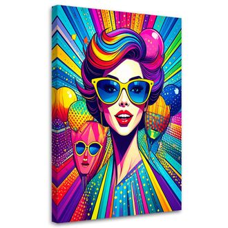 Feeby Cuadro En Lienzo Mujer Con Gafas Estilo Pop Art 70x100