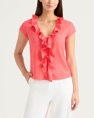 Ellen Tracy Womens Frilled Tie-Front Top